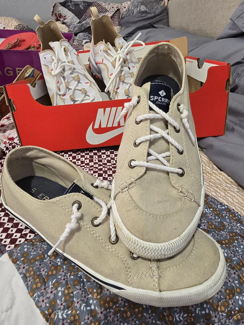 Sperry Women's Tan Canvas Lace-Up Sneakers